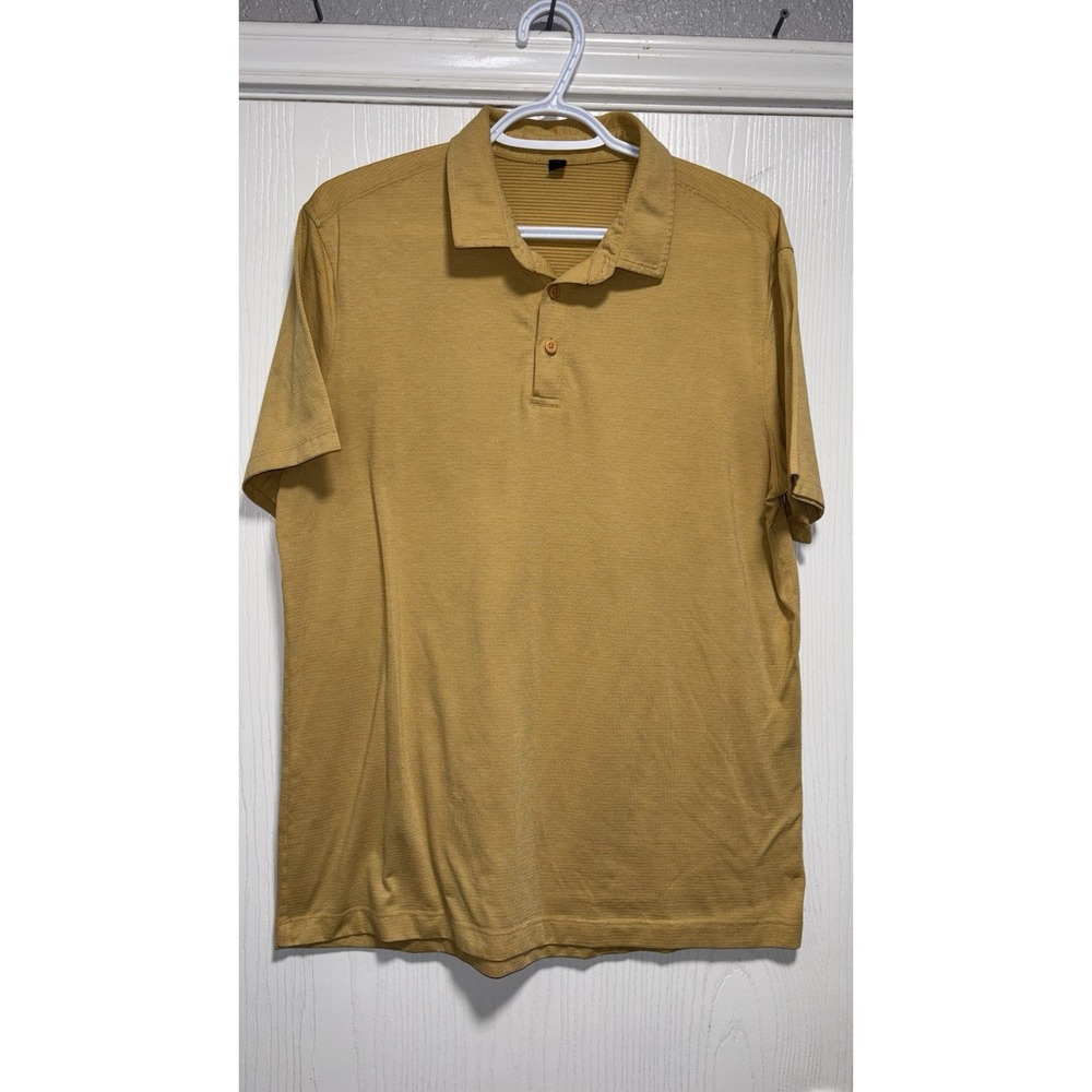 Lululemon Evolution Polo Mens Large Yellow Short Sleeve Golf Shirt Breathable